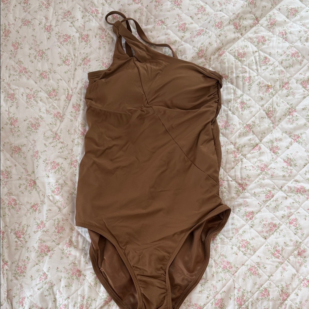 Lands' End One-Shoulder Brown One-Piece Swimsuit